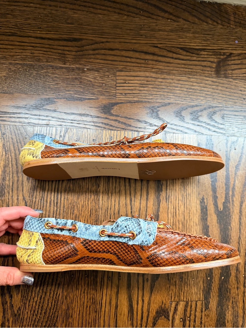 Larroude Cyprus Boat Shoe In Oud, Maya and Lemonade Python Embossed Leather 9 - Picture 2 of 5